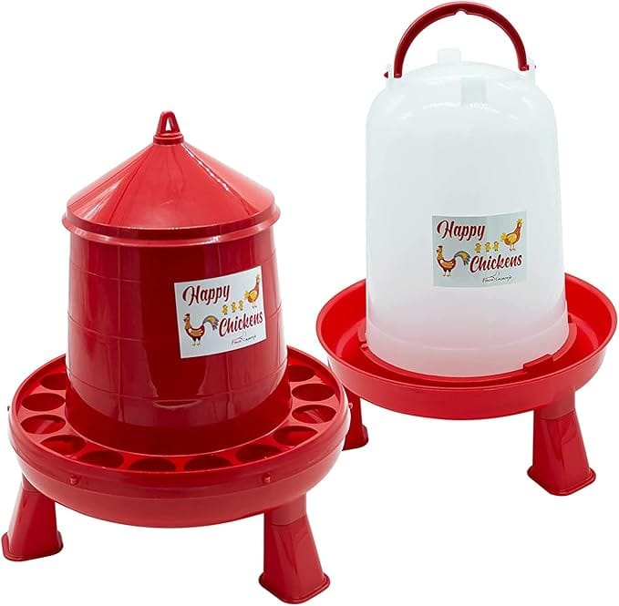 Pack Comedero 4 Kg y Bebedero 5 L con Patas para Gallinas y Otras Aves de Corral - Plástico Resistente - Incluye Guía Práctica de Alimentación de Las Gallinas